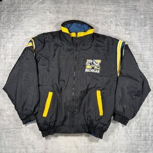 Michigan Wolverines Jacket Mens Large Black Blue Vintage Reversible Prime Ticket